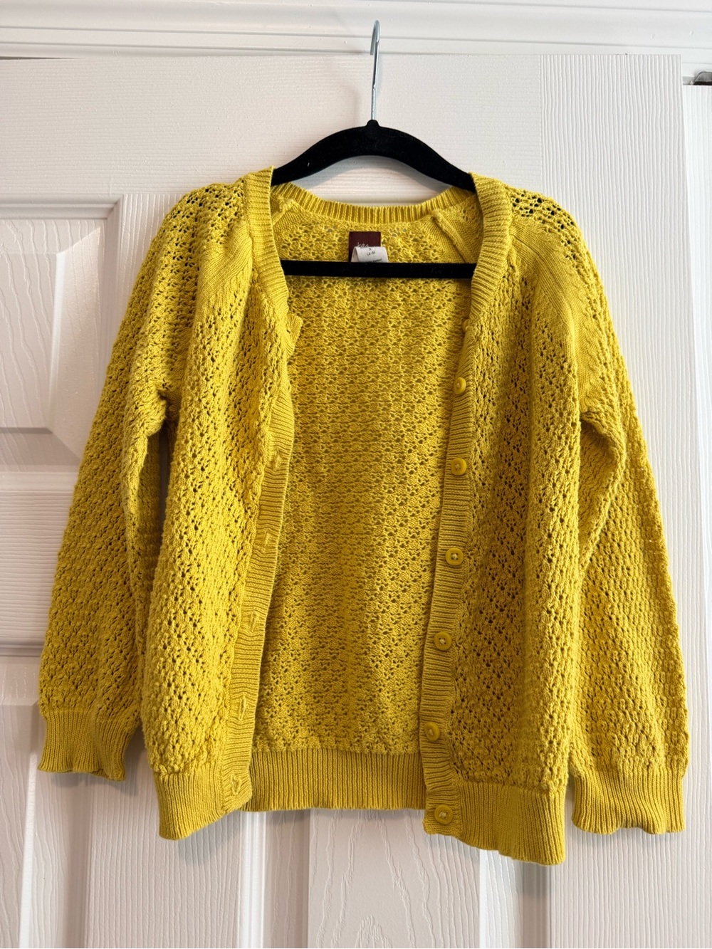 Tea Collection Yellow Open-Knit Button Cardigan